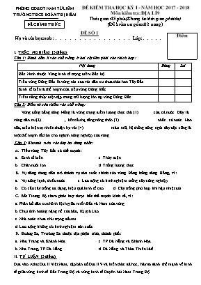 Đề kiểm tra học kỳ I môn Địa lý Lớp 9 - Đề số 1 - Năm học 2017-2018 - Trường THCS Đoàn Thị Điểm (Có đáp án)